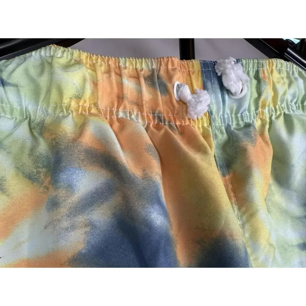 Lucky‎ Brand Swim Trunks Boys 8 Tie Dye Blue Mesh Lined Drawstring Elastic Waist